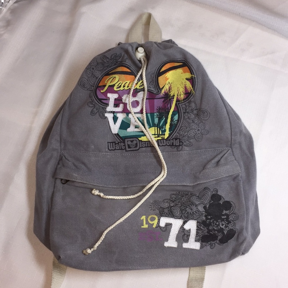 Disney parks Peace Love gray backpack